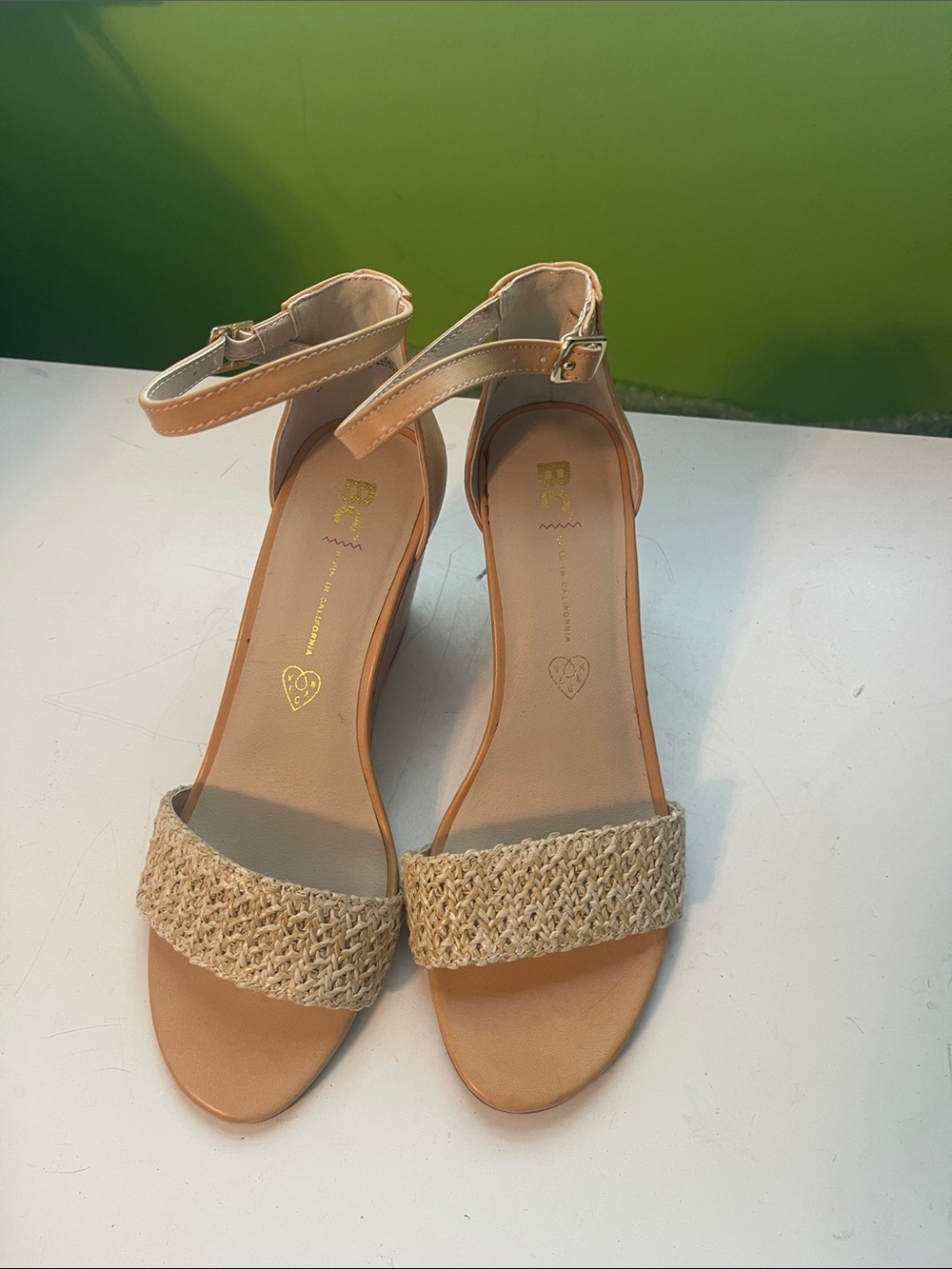 Women’s Beige Woven Strap Ankle-Heel Sandals size 8 1/2